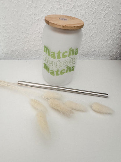 Trinkglas Matcha“ | mit Deckel und Strohalm | Matcha Babe 400ml 550ml | Bambusdeckel