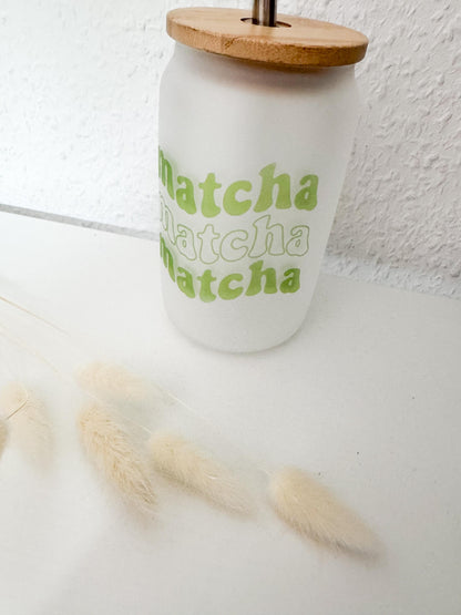 Trinkglas Matcha“ | mit Deckel und Strohalm | Matcha Babe 400ml 550ml | Bambusdeckel