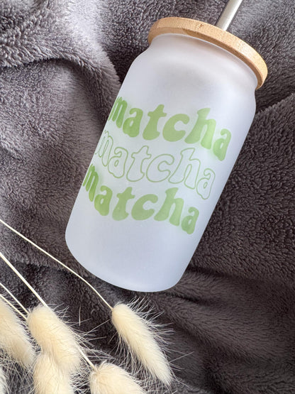 Trinkglas Matcha“ | mit Deckel und Strohalm | Matcha Babe 400ml 550ml | Bambusdeckel