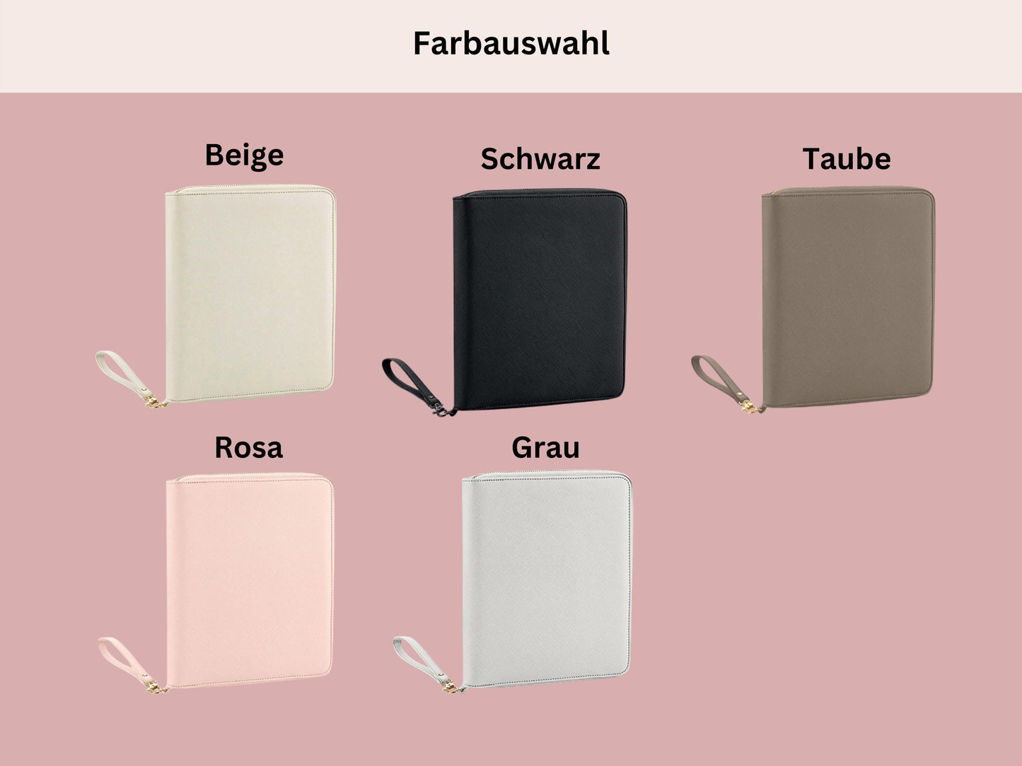 Personalisierter Familienplaner Organizer | Familien Kalender Mappe mit Namen | Geschenk personalisiert | Reißverschluss Planer Kunstleder