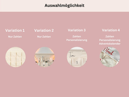 Personalisierter XXL Adventskalender für Kinder zum selber befüllen, 24 Taschen, Kalender aus Stoff