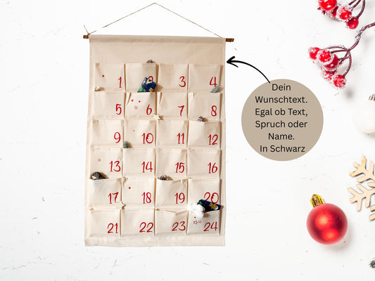 Personalisierter XXL Adventskalender für Kinder zum selber befüllen, 24 Taschen, Kalender aus Stoff