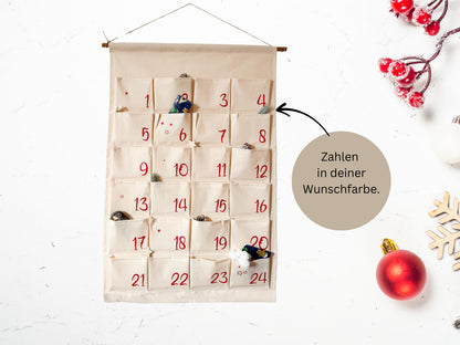 Personalisierter XXL Adventskalender für Kinder zum selber befüllen, 24 Taschen, Kalender aus Stoff
