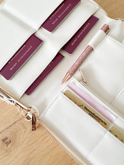 Travel Organizer personalisiert | Reisemappe aus PU-Leder mit Namen | Geschenk Familie & Vielreisende | Reisepasshülle personalisiert