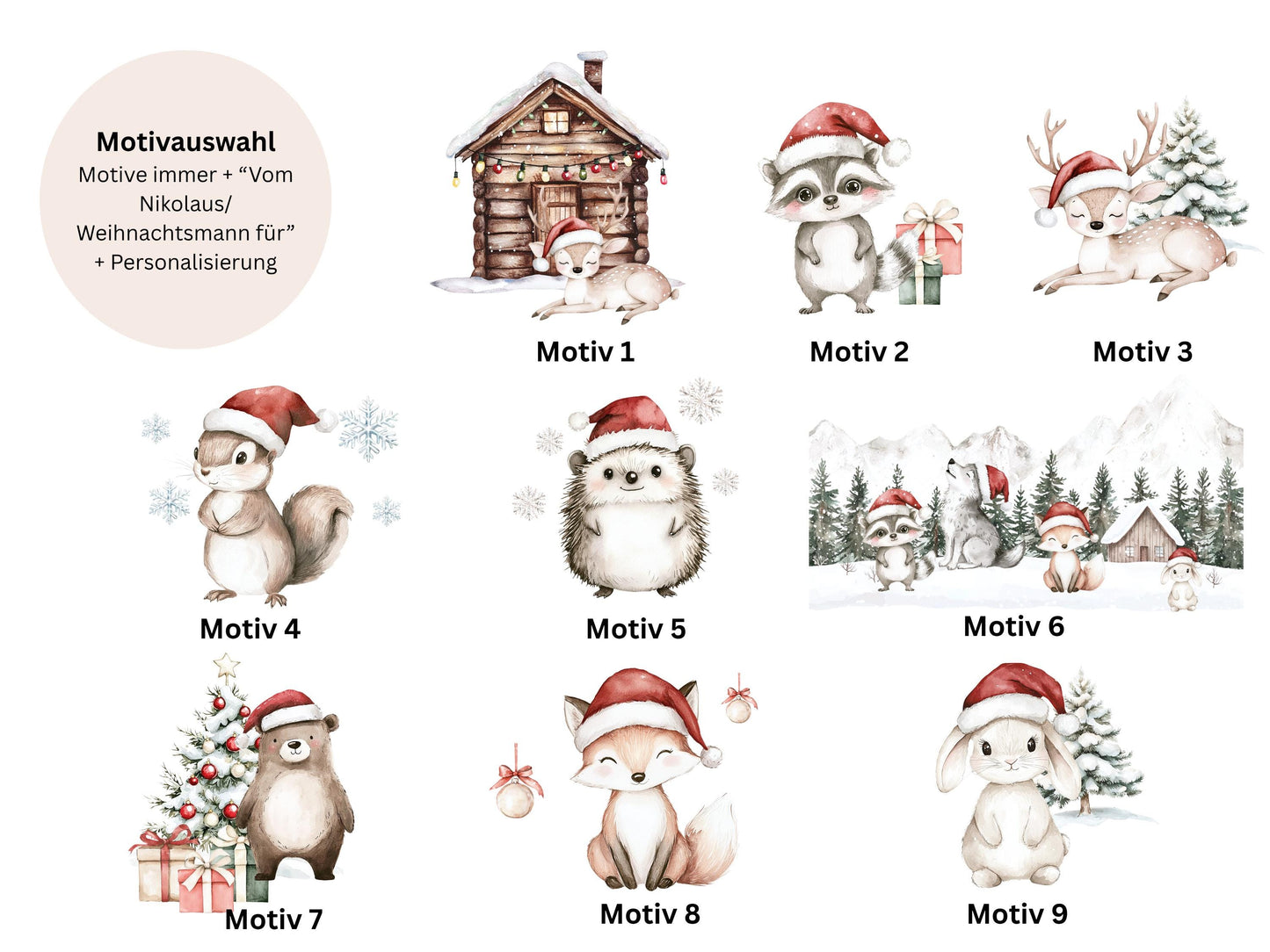 Nikolaussäckchen Bio-Baumwolle  personalisiert mit Name | 4 Größen | viele Weihnachtsmotive | Geschenkbeutel vom Nikolaus/Weihnachtsmann