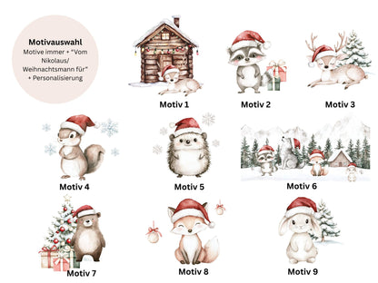 Nikolaussäckchen Bio-Baumwolle  personalisiert mit Name | 4 Größen | viele Weihnachtsmotive | Geschenkbeutel vom Nikolaus/Weihnachtsmann