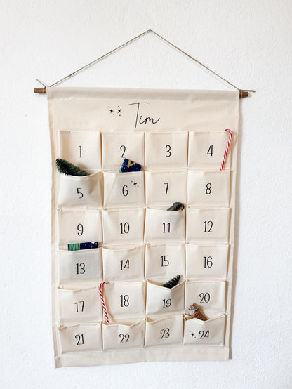 Personalisierter XXL Adventskalender für Kinder zum selber befüllen, 24 Taschen, Kalender aus Stoff | Nachhaltig und Wiederverwendbar