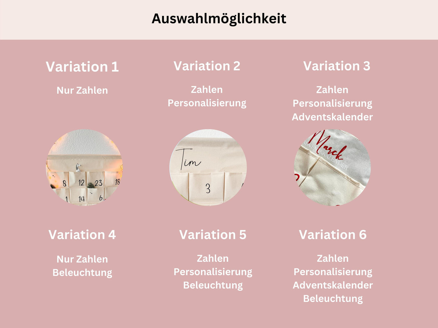 Personalisierter XXL Adventskalender für Kinder zum selber befüllen, 24 Taschen, Kalender aus Stoff