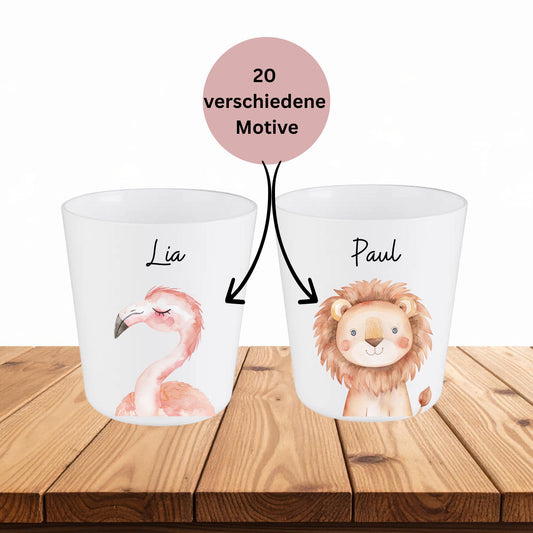 Personalisierter Kinderbecher mit Namen 20 Safaritiermotive Motiv wählbar  Becher für Kinder  Geschenk zur Einschulung, Kita, Geburtstag