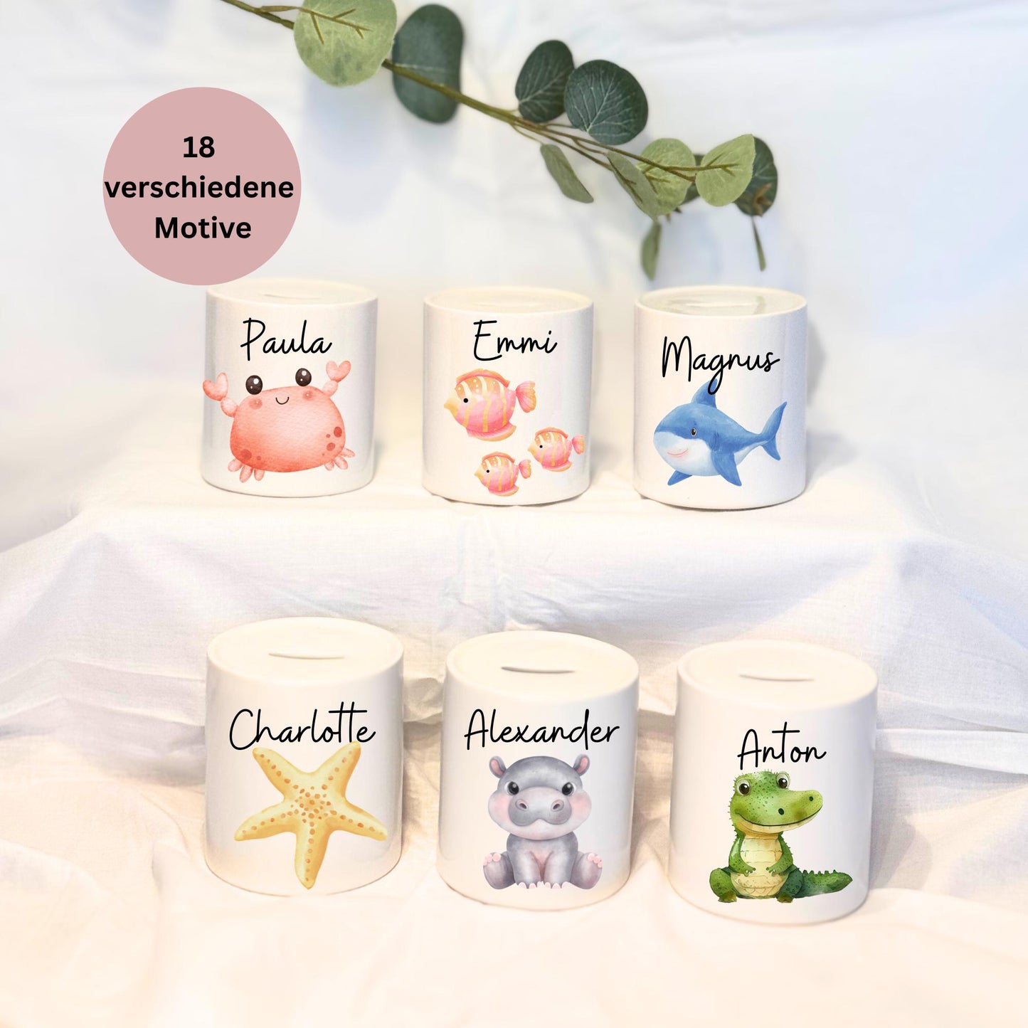 Personalisierte Spardose mit Namen & Tiermotiv – Kinder Geschenk