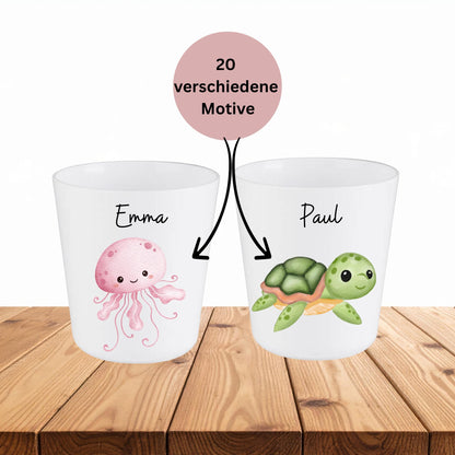 Personalisierter Kinderbecher mit Namen 20 Meerestiere Motiv wählbar  Becher für Kinder  Geschenk zur Einschulung, Kita, Geburtstag