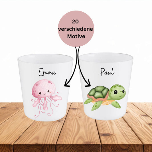 Personalisierter Kinderbecher mit Namen 20 Meerestiere Motiv wählbar  Becher für Kinder  Geschenk zur Einschulung, Kita, Geburtstag