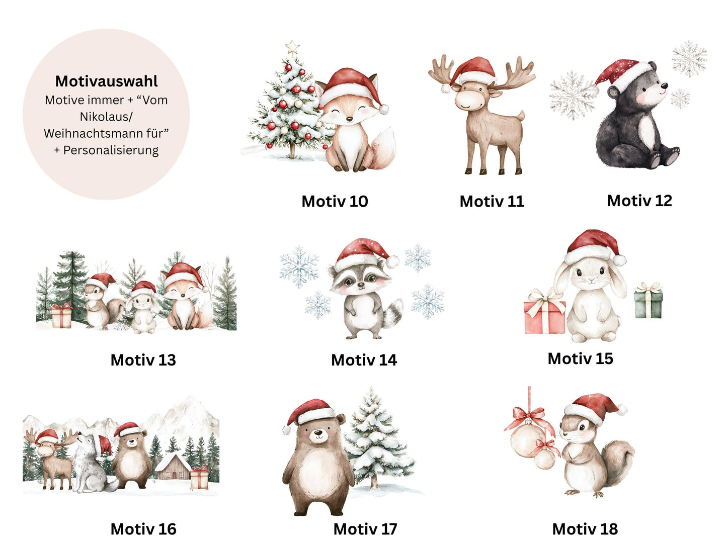 Nikolaussäckchen Bio-Baumwolle  personalisiert mit Name | 4 Größen | viele Weihnachtsmotive | Geschenkbeutel vom Nikolaus/Weihnachtsmann