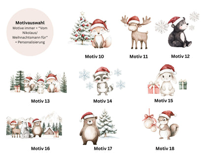 Nikolaussäckchen Bio-Baumwolle  personalisiert mit Name | 4 Größen | viele Weihnachtsmotive | Geschenkbeutel vom Nikolaus/Weihnachtsmann