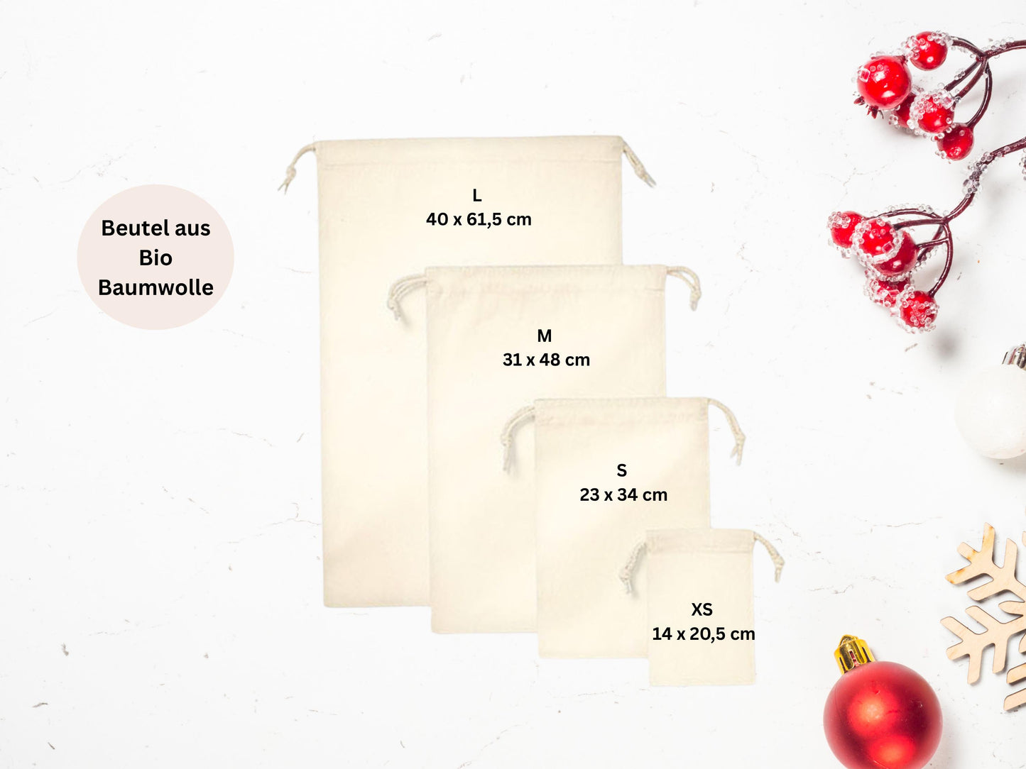 Nikolaussäckchen Bio-Baumwolle  personalisiert mit Name | 4 Größen | viele Weihnachtsmotive | Geschenkbeutel vom Nikolaus/Weihnachtsmann