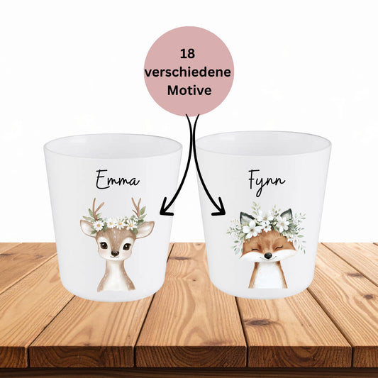 Personalisierter Kinderbecher mit Namen 18 Waldtiermotiven Motiv wählbar  Becher für Kinder  Geschenk zur Einschulung, Kita, Geburtstag