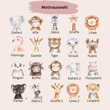 Personalisierter Kinderbecher mit Namen 20 Safaritiermotive Motiv wählbar  Becher für Kinder  Geschenk zur Einschulung, Kita, Geburtstag