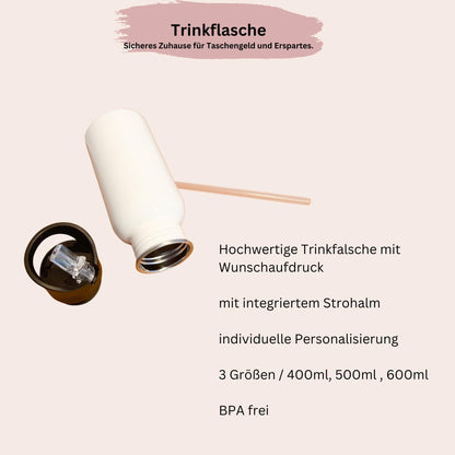 Personalisierte Trinkflasche mit Namen18 MWaldtiereEdelstahl Trinkflasche mit StrohhalmBPA-frei&leicht zu reinigen  Geschenk für Kinder