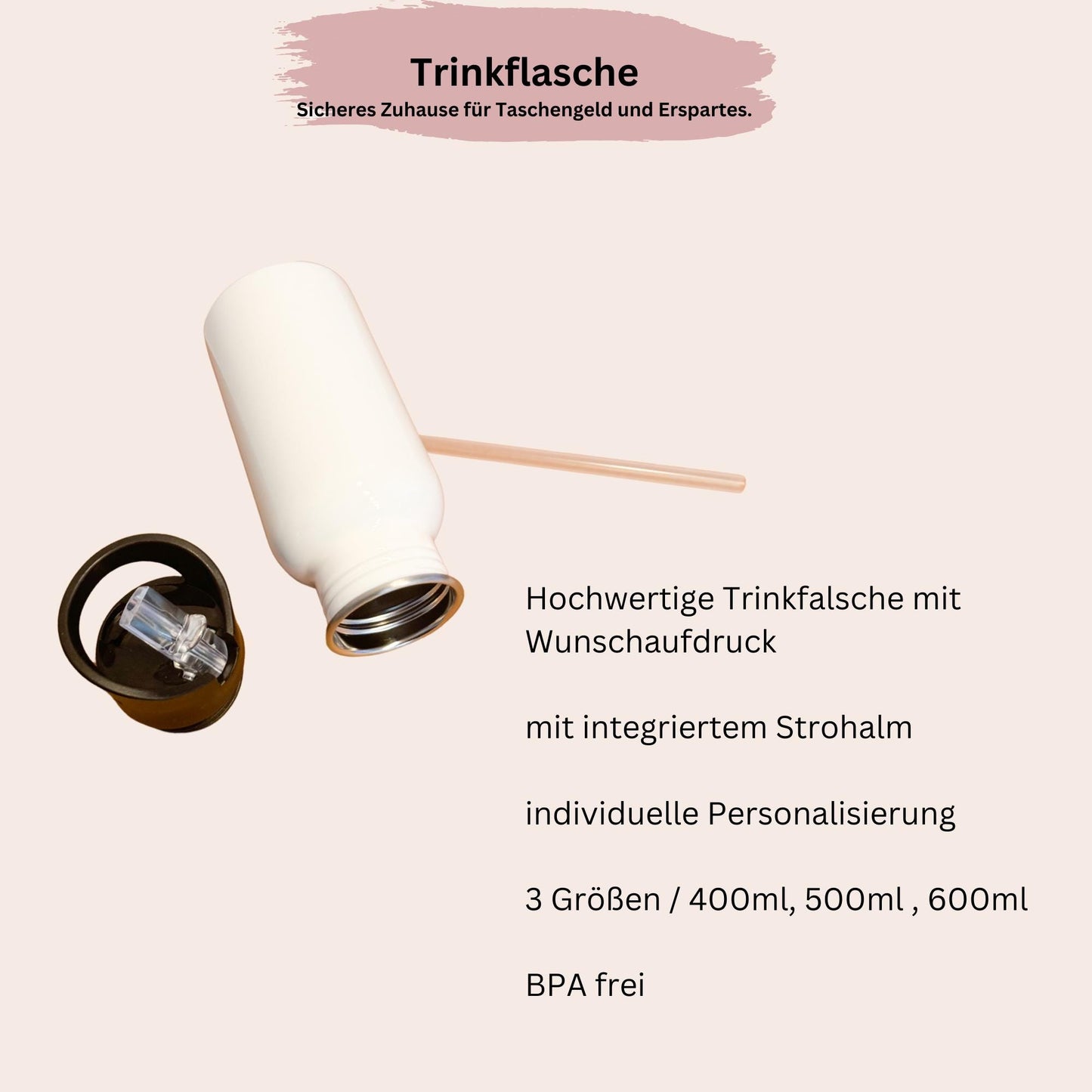 Personalisierte Trinkflasche mit Namen20 MeerestiereEdelstahl Trinkflasche mit StrohhalmBPA-frei&leicht zu reinigen  Geschenk für Kinder