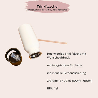 Personalisierte Trinkflasche mit Namen20 MeerestiereEdelstahl Trinkflasche mit StrohhalmBPA-frei&leicht zu reinigen  Geschenk für Kinder