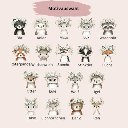 Personalisierte Trinkflasche mit Namen18 MWaldtiereEdelstahl Trinkflasche mit StrohhalmBPA-frei&leicht zu reinigen  Geschenk für Kinder