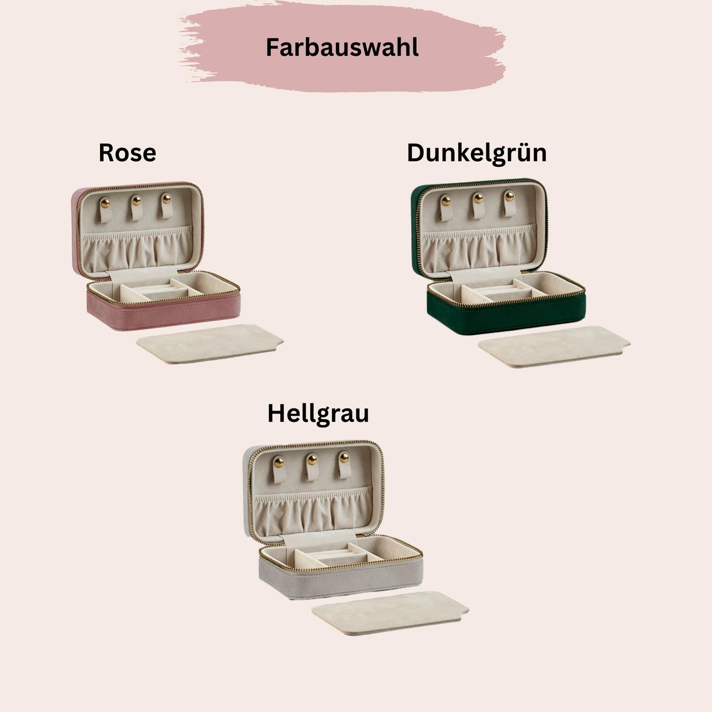 Personalisiertes Schmuckkästchen aus Samt | Mit Name oder Initialen | 3 Farben | Große Farbauswahl Personalisierung | Geschenk für Frauen |