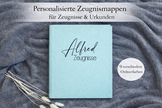 Zeugnismappe Leinen | mit Namen personalisiert | Einschulung | Dokumentenmappe | Ringbuch | Zeugnismappe für Kinder und Erwachsene
