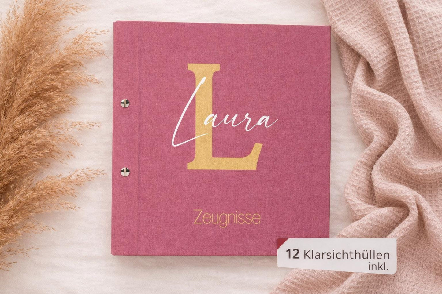 Personalisierte Zeugnismappe A4 mit Namen  Leineneinband inkl. 12 Klarsichthüllen | Zeugnisse & Urkunden Ordner Geschenk