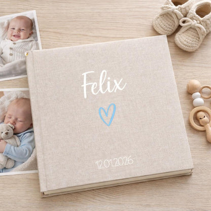 Personalisiertes Fotoalbum Leinen | Babyalbum mit Name | Kinder Fotoalbum individuell | Erinnerungsalbum Geburt Taufe Geschenk | Skandi