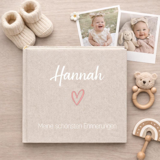 Personalisiertes Fotoalbum Leinen | Babyalbum mit Name | Kinder Fotoalbum individuell | Erinnerungsalbum Geburt Taufe Geschenk | Skandi