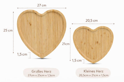Bambus Herz Tablett graviert  Personalisiertes Hochzeitsgeschenk Paar  Frühstückstablett Herzform  Geschenk Liebe  Wunschtext optional