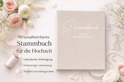 Personalisiertes Stammbuch Hochzeit Leinen A4 A5 | Familien Stammbuch mit Namen | Hochzeitsgeschenk personalisiert| Familienbuch individuell