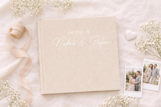 Personalisiertes Fotoalbum Leinen | Hochzeitsalbum mit Namen | Babyalbum individuell | Erinnerungsalbum Hochzeit Geburt | Fotoalbum Skandi