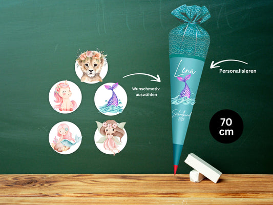 Schultüte aus Stoff | Wunschmotiv | Personalisiert mit Namen | Wunschname | Mädchen | Aqua Schultüte 2026