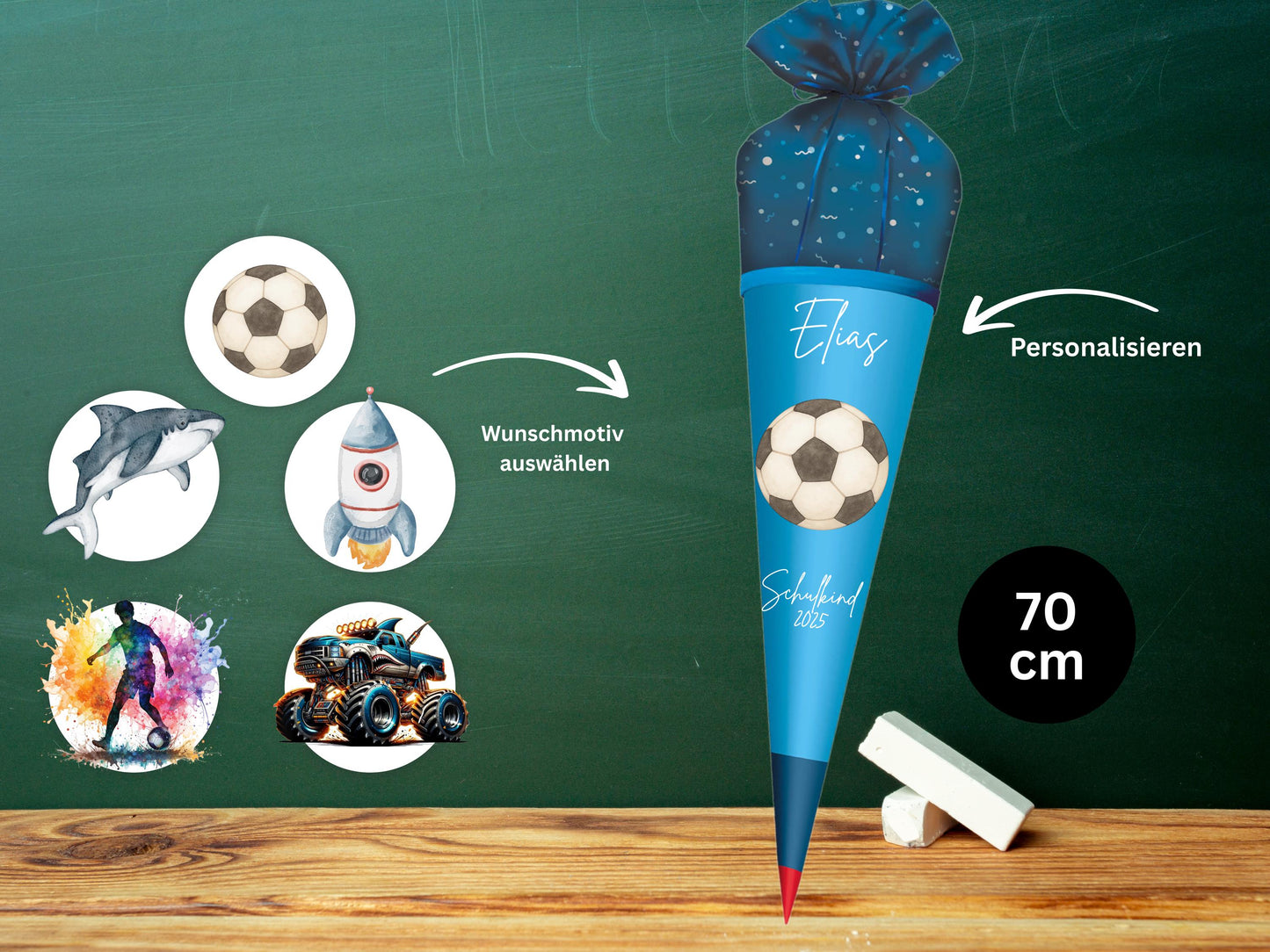 Schultüte aus Stoff |Wunschmotiv |Personalisiert mit Namen |Wunschname| Junge| Blau Schultüte 2026