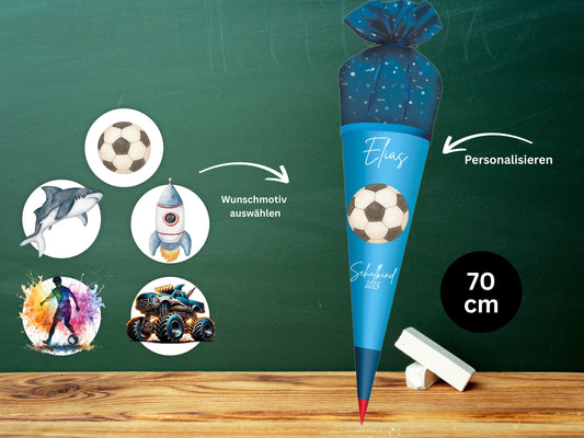 Schultüte aus Stoff |Wunschmotiv |Personalisiert mit Namen |Wunschname| Junge| Blau Schultüte 2026