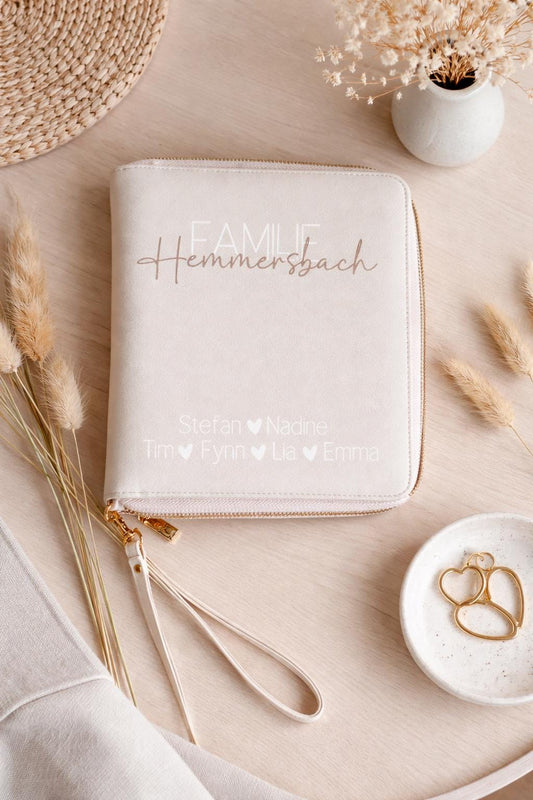 Personalisierter Familienplaner Organizer | Familien Kalender Mappe mit Namen | Geschenk personalisiert | Reißverschluss Planer Kunstleder
