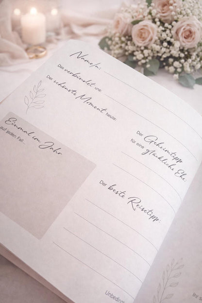 Gästebuch Hochzeit Leinen personalisierbar  Fotoausschnitt & weißes Herzdetail | 100 Seiten | Beige, Rosa oder Kakigrün | Erinnerungsalbum
