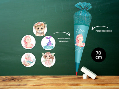 Schultüte aus Stoff | Wunschmotiv | Personalisiert mit Namen | Wunschname | Mädchen | Aqua Schultüte 2026