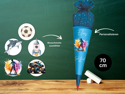 Schultüte aus Stoff |Wunschmotiv |Personalisiert mit Namen |Wunschname| Junge| Blau Schultüte 2026