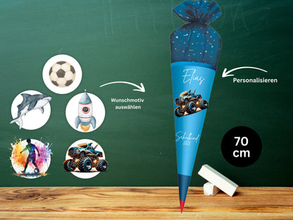 Schultüte aus Stoff |Wunschmotiv |Personalisiert mit Namen |Wunschname| Junge| Blau Schultüte 2026