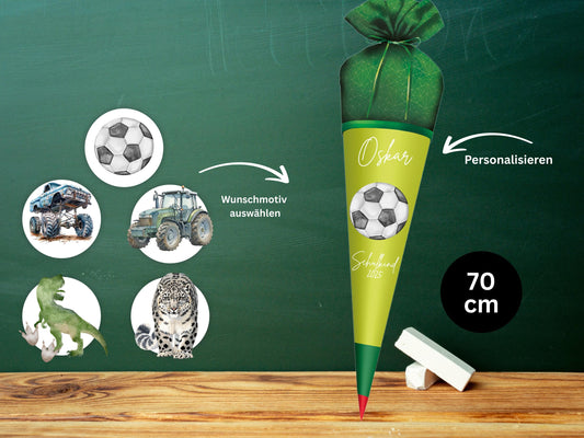 Schultüte aus Stoff |Wunschmotiv |Personalisiert mit Namen |Wunschname| Junge| Grün Schultüte 2026